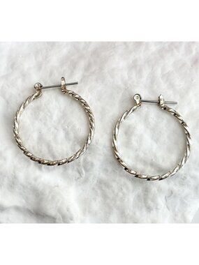 Twisted Rope Silver Toned 80's Style Hoops Costume Jewelry Hoop Earrings